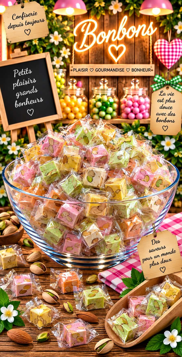 mini nougat coloré (par 10) 4g pistache orange framboise citron